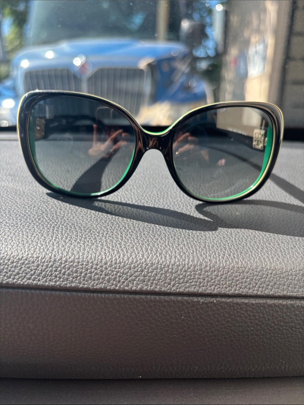 Stylish Women's Black Sunglasses with Green Trim